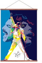 Poster In Posterhanger - Freddie Mercury - Kader Hout - Queen - 70x50 cm - Bohemian Rhapsody - Ophangsysteem