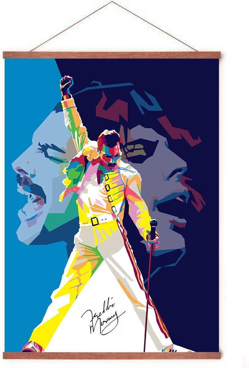 Esque Poster In Posterhanger - Freddie Mercury - Kader Hout - Queen - 70x50 cm - Bohemian Rhapsody - Ophangsysteem