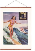 Poster In Posterhanger - Vintage Surfing In Hawaii - Kader Hout - Retro Surfen - 70x50 cm - Ophangsysteem