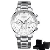 Nibosi ® - Quartz Heren Horloge - 40Ømm – Zilver/Wit – horloge geschenkset – 1 jaar garantie