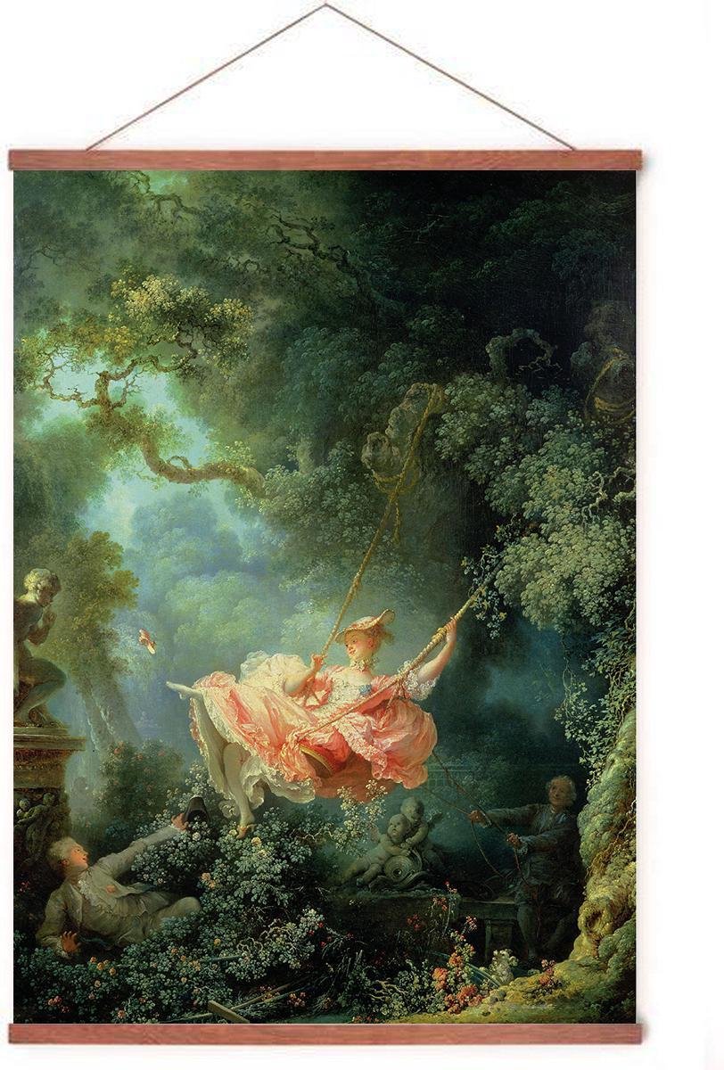 Esque Poster In Posterhanger - De Schommel - Kader Hout - Jean-Honoré Fragonard - 70x50 cm - Kunst - Ophangsysteem