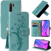 Voor Xiaomi Redmi 9 Reliëf Lucky Tree Horizontale Flip Lederen Case met Houder & Kaartsleuf & Portemonnee & Lanyard (Groen)