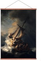 Poster In Posterhanger - Christus in de storm - Kader Hout - Rembrandt van Rijn - 70x50 cm - Ophangsysteem