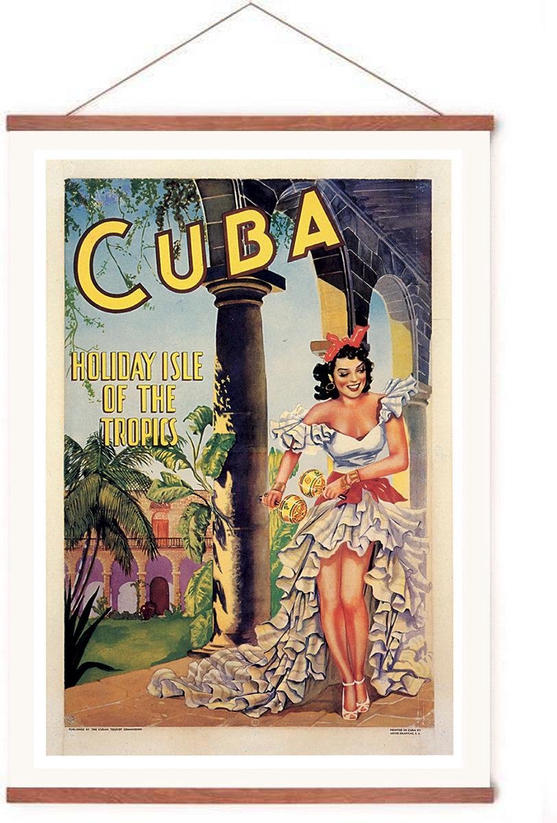 Esque Poster In Posterhanger - Vintage Reisposter Cuba - Kader Hout - 70x50 cm - Ophangsysteem - Retro - Surfen