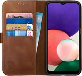 Rosso Deluxe Echt Leer Book Case Hoesje Geschikt voor Samsung Galaxy A22 5G | Ruimte voor drie pasjes | Portemonnee Book Case | Met Pasjeshouder | Bruin