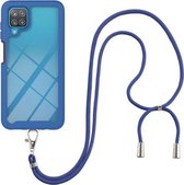 Voor Samsung Galaxy A12 Sterrenhemel Effen Kleur Serie Schokbestendige PC + TPU Beschermhoes met Nekband (Blauw)