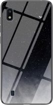 Voor Samsung Galaxy A10 Sterrenhemel Geschilderd Gehard Glas TPU Schokbestendig Beschermhoes (Star Crescent Moon)