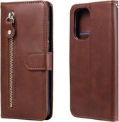 Voor Xiaomi Redmi K40 Mode Kalf Textuur Rits Horizontale Flip Lederen Case met Houder & Kaartsleuven & Portemonnee (Bruin)