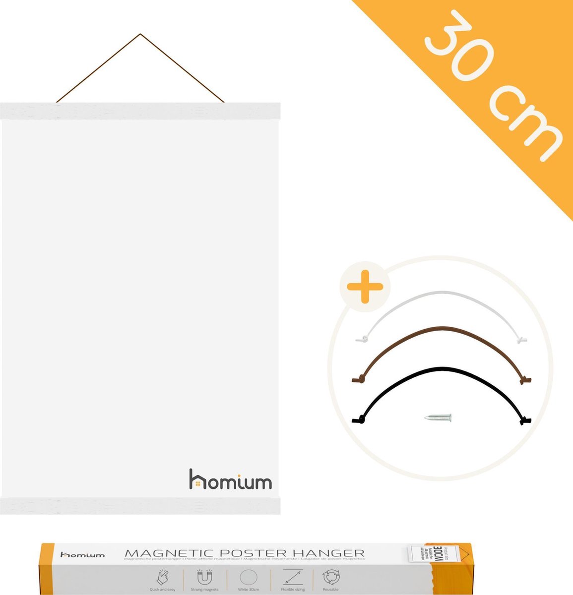 Homium Posterhanger 30 cm - Wit hout - poster ophangsysteem - Posterlijst - Posterhouder