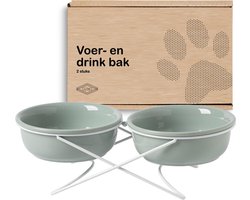 GIZMO Voerbak Hond Dubbel - Lichtgroen - 2 Keramische Drink- & Voerbakken met Standaard - Drinkbak - 17.5 cm - 800ML