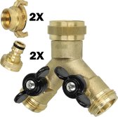 MS  Waterverdeler - Inclusief 2 Messing Steekkoppelingen en Snelkoppelingen - Kraan Splitter - 3/4" - Apart Afsluitbaar - Met Wartelmoer - Kogelkraan - Y Stuk Kraan - Messing