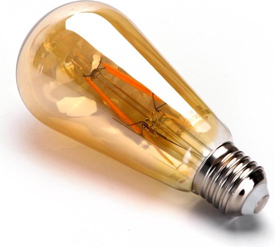 Kooldraadlamp E27 Edison ST64 - amber glas | LED 4W=38W gloeilamp | FLAME filament 2200K