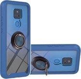 Voor Motorola Moto G Play 2021 Sterrenhemel Effen Kleur Serie Schokbestendige PC + TPU Beschermhoes met Ring Houder & Magnetische Functie (Blauw)