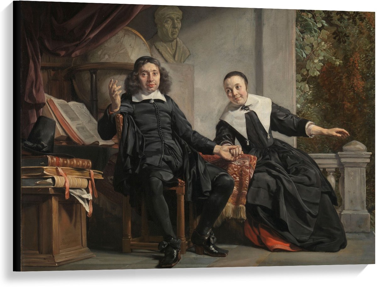 KuijsFotoprint Canvas - Oude Meesters - A. Casteleyn en echtgenote M. van Bancken, Jan de Bray - 100x75cm Foto op Canvas Schilderij (Wanddecoratie op Canvas) Groen