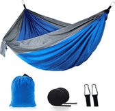 Draagbare lichtgewicht nylon parachute dubbele hangmat. 270*140 cm - 210T nylon parachute - Blauw/Grijs - Blue/Grey Hammock