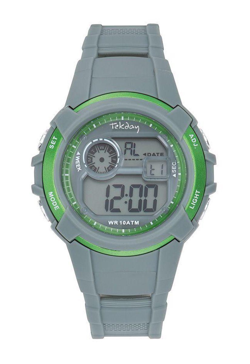 Tekday 654691 digitaal horloge 38 mm 100 meter grijs- groen