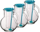3x stuks glazen schenkkannen/karaffen met koelfunctie 2 liter - Sapkannen/waterkannen/schenkkannen