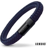 ARMBND® Heren armband - Navy Blauw Touw met Zwart Staal - Armand heren - Maat S/M - 20 cm lang - The original - Touw armband