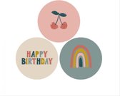 Kids - Kinderen Sluitsticker - Sluitzegel Groot | Regenboog - Kers - Happy Birthday | Trio Stickers | Envelop sticker - Geboorte kaart | Cadeau – Gift – Cadeauzakje | Traktatie - Tag | DH Collection