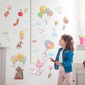Muursticker Kinderkamer - Groeimeter - Wand Decoratie - Ballonen Met Vrolijke Beestjes - 180 x 100 cm