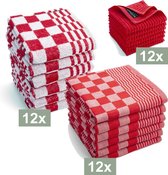 I2T Keukenset Geblokt - 12x Keukendoek + 12x Theedoek + 12x vaatdoek - Wit / Rood