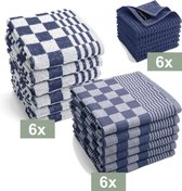 I2T Keukenset Geblokt - 6x Keukendoek + 6x Theedoek + 6x vaatdoek - Wit / Blauw