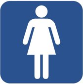 Dames toilet bordje, geborsteld aluminium, blauw 100 x 100 mm