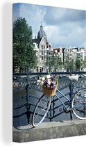 Peintures sur toile Amsterdam - Vélo - Pont - 80x120 cm - Décoration murale