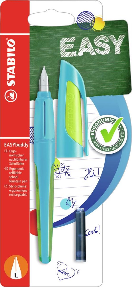 Stylo plume - EASYbirdy - Stylo ergonomique rechargeable - Bleu/vert -  Gaucher