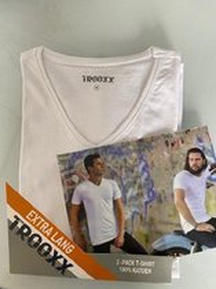 Trooxx T-shirt 2-Pack Extra Long - V- Neck - White - XXL