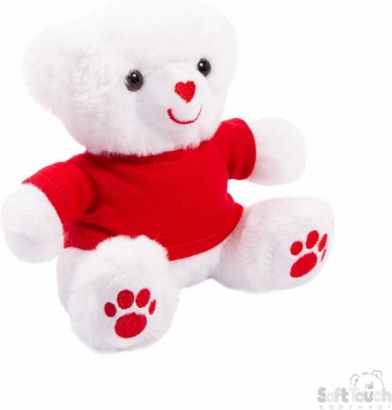 Afbeelding van het spel teddybeer junior T-shirt 15 cm polyester wit/rood