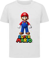 Super Mario - Nintendo - T-shirt kinderen - Maat 152/158 - 12-13 jaar - T-shirt wit korte mouw