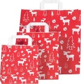 50 x papieren Kersttassen / Kerst draagtassen / Kersttasjes "White Elk" Met Platte Oren 18 x 8 x 22cm  + 25 stickers « Merry Christmas »  / Kraft Papieren Tasjes Met Handvat/ Cadea