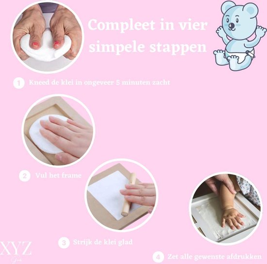 XYZ Goods Baby Fotolijst - met Klei Afdruk Voet en Hand ( Gipsafdruk baby ) - Kraamcadeau Jongen / Kraamcadeau Meisje - Babyshower - Kraampakket / Geboorte Cadeau - Baby Artikelen van XYZ Goods — afbeelding 2