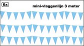 6x Blauwe mini vlaggenlijn 3 meter - geboorte thema feest festival vlaglijn meisje