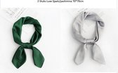 2 Stuks Luxe Sjaals -  Elegant Vierkante Hoofdsjaal Pashmina /Versier Tasdoekje - 70*70cm -Pure Kleur- Smaragd Groen+ Zilvergrijs - Moederdag voor Sale!