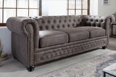 Chesterfield Zitcomfort veerkern 3-zits bank 205cm vintage grijs taupe met knoopsluiting