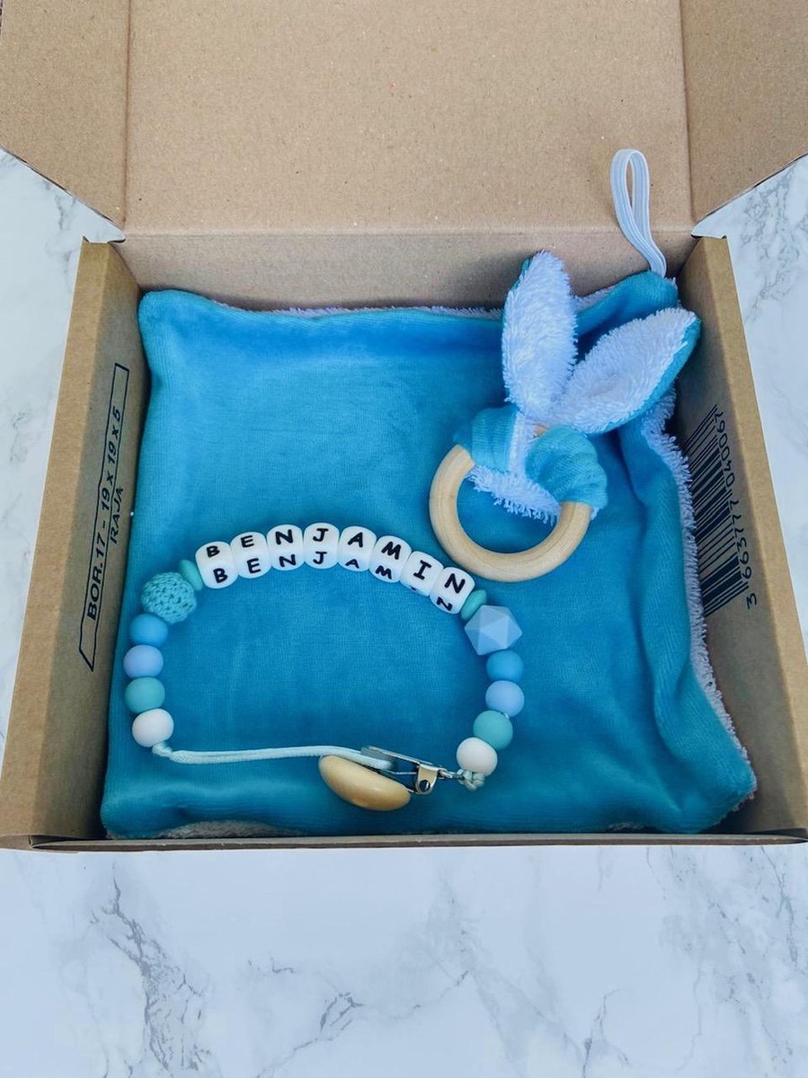 Goedkoopste Giftset babypakket - blauw - gepersonaliseerd - verschillende kleuren