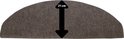 Beige halvemaanvormige trapmat met pijl die 21 cm aangeeft.