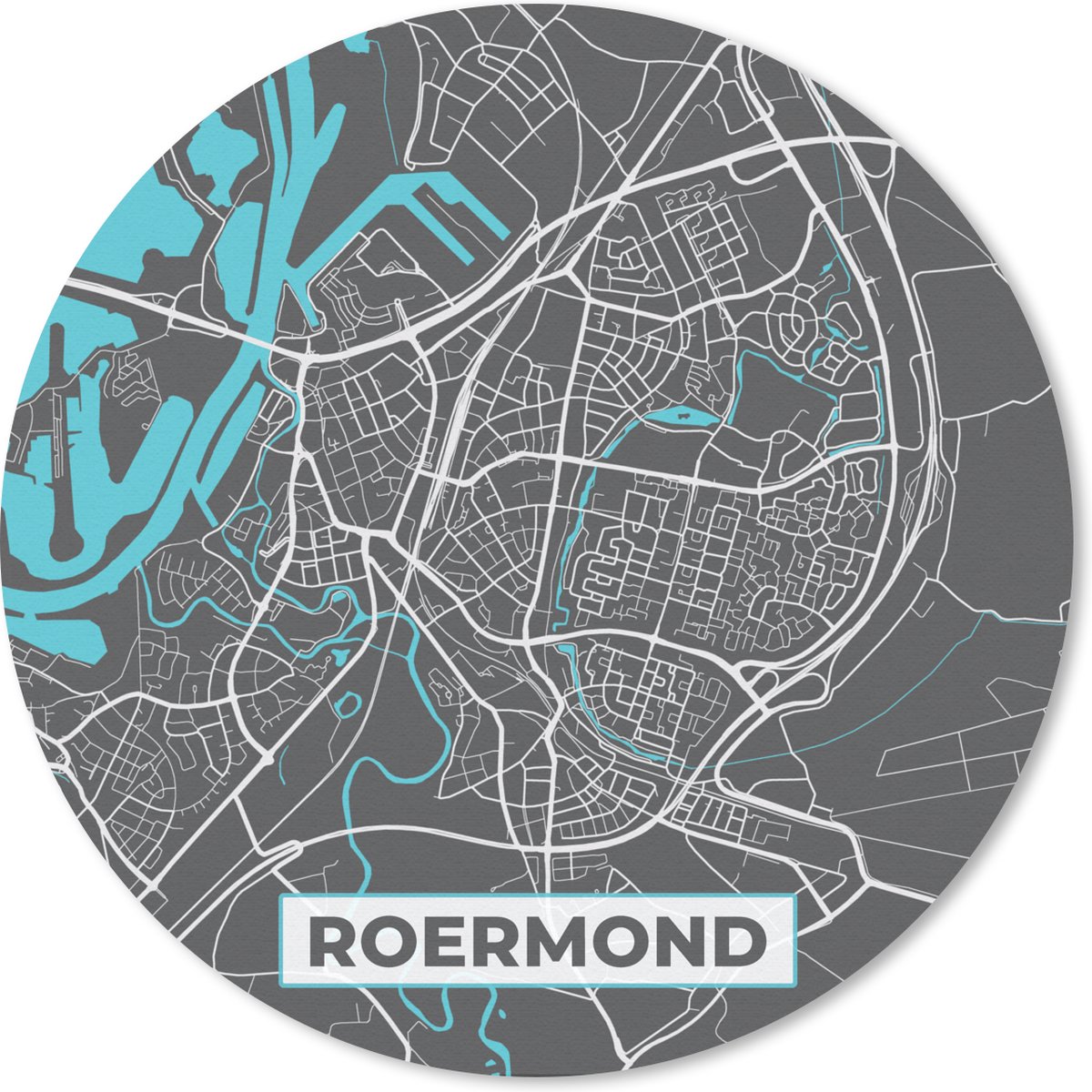 Muismat rond 30x30 cm - Mousepad Plattegrond - Roermond - Grijs - Blauw - Ronde muismatten - Stadskaart
