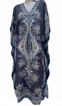 Dames kaftan met aantrekkoord en V hals one size 36-50 bruin