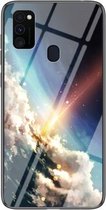 Voor Samsung Galaxy M30s Sterrenhemel Geschilderd Gehard Glas TPU Schokbestendig Beschermhoes (Heldere Sterren)