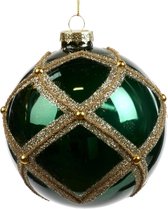 Goodwill Kerstbal Glas Groen-Goud D 10 cm Voordeelaanbod per 2 stuks