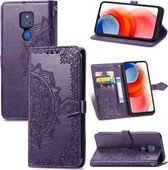 Voor Motorola Moto G Spelen 2021 Mandala Bloem Reliëf Horizontale Flip Lederen Case met Houder & Drie Kaartsleuven & Portemonnee & Lanyard (Paars)