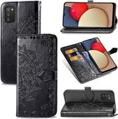 Voor Samsung Galaxy A03S Mandala Bloem Reliëf Horizontale Flip Lederen Case met Houder & Drie Kaartsleuven & Portemonnee & Lanyard (Zwart)