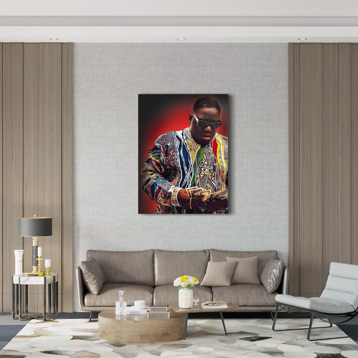 Luxe Canvas Schilderij Biggie Smals | 75x100 | Woonkamer | Slaapkamer | Rap | Kleur | Art | Music | ** 4CM DIK! 3D Effect**