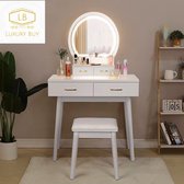 Luxury Buy® kaptafel-makeup tafel- toilet tafel- luxe vanity- opmaak tafel- dressing table- dressoirs- led verlichting- met verstelbare spiegel- met comfort kruk- wit