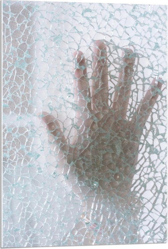 Acrylglas - Hand tegen Gebroken Raam - 60x90cm Foto op Acrylglas (Met Ophangsysteem)