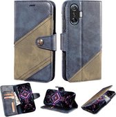 Voor Xiaomi Poco F3 GT Contrast Kleur Splicing Retro Textuur Horizontale Flip PU Lederen Case met Kaartsleuven & Houder & Portemonnee (Blauw)