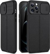Litchi Texture Sliding Camshield TPU-beschermhoes voor iPhone 12 (zwart)